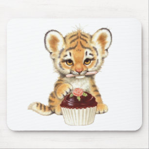 Grattis på födelsedagen - gullig tiger med muffi musmatta