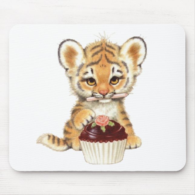 Grattis på födelsedagen - gullig tiger med muffin musmatta (Framsidan)