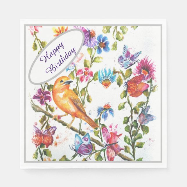 Grattis på födelsedagen Gult Bird Pappersservett (Framsidan)