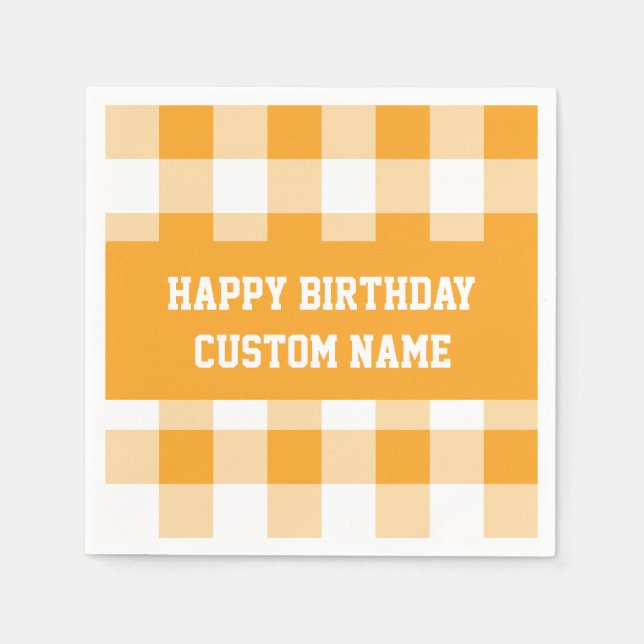 Grattis på födelsedagen Gult Gingham Pappersservett (Framsidan)