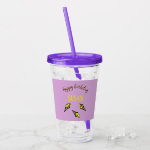 Grattis på födelsedagen gult glass på lila take away mugg