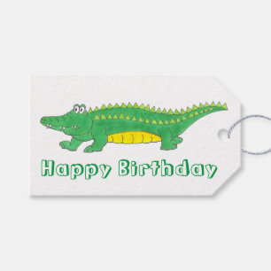 Grattis på födelsedagen Gult Grönt Alligator Croko Presentetikett