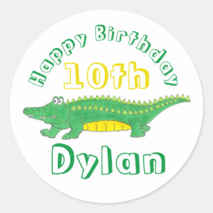 Grattis på födelsedagen Gult Grönt Alligator Croko Runt Klistermärke