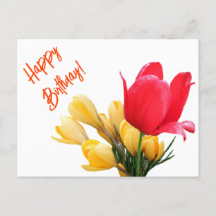 Grattis på födelsedagen gult krokus röd tulip blom helg vykort