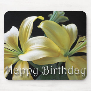 Grattis på födelsedagen Gult Lily Flower Musmatta