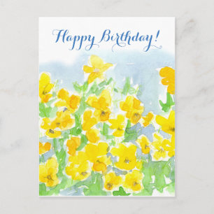 Grattis på födelsedagen Gult Pansy Flowers Violas Vykort