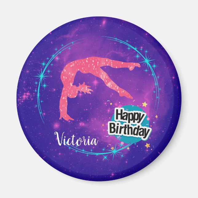 Grattis på födelsedagen Gymnastik Galaxy Tumbling Magnet (Framsidan)