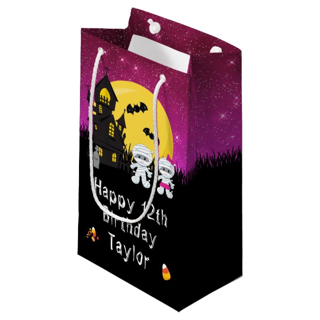 Grattis på födelsedagen Halloween Mummy Rosa (Framsidan Vinklad)