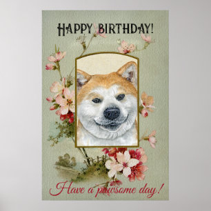 Grattis på födelsedagen Hälsning Akita inu fawn Poster