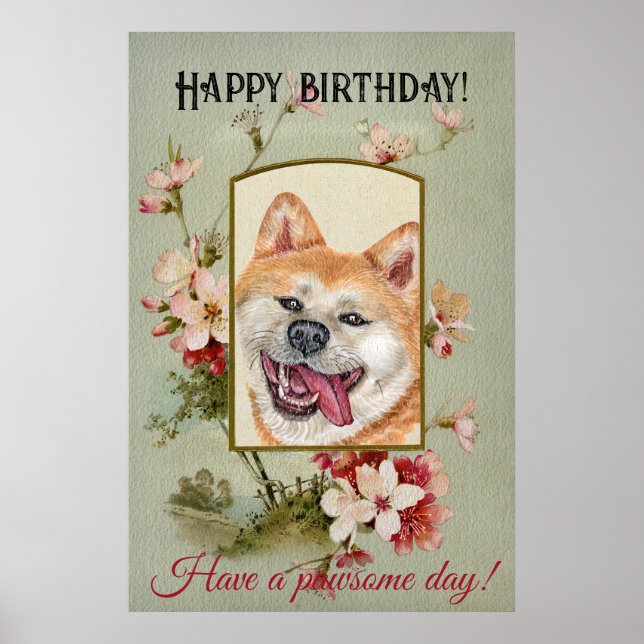 Grattis på födelsedagen Hälsning Akita inu Poster (Framsidan)