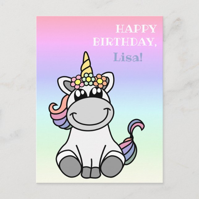grattis på födelsedagen Hälsning Cute Unicorn Rain Vykort (Framsida)