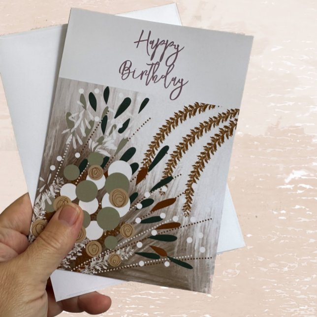 Grattis på födelsedagen-hälsningskort för abstrakt tack kort (Masculine Adult Happy Birthday Greeting Card with Abstract Floral Art for Him)
