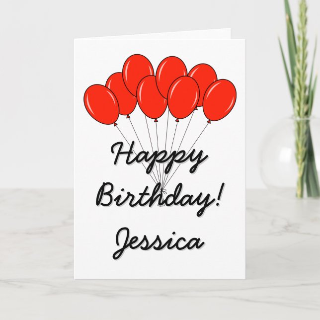 Grattis på födelsedagen hälsningskort med röda bal kort (Framsida)