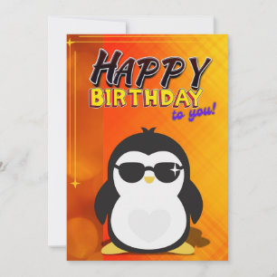Grattis på födelsedagen-hälsningskort (Penguin-tem Inbjudningar