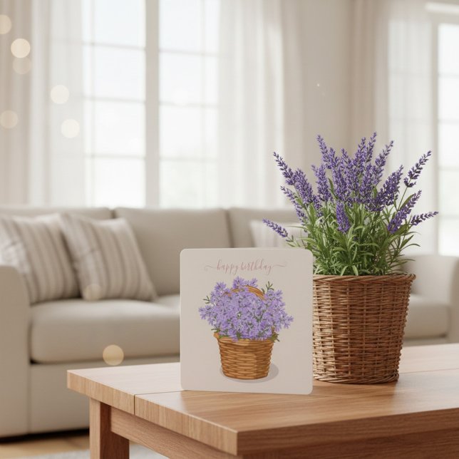 Grattis på födelsedagen Hand-Drawn Lavender Basket Julkort (Skapare uppladdad)