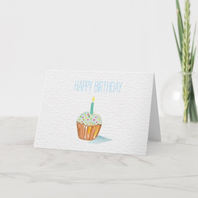 grattis på födelsedagen handmålad cupcake kort (Framsida)