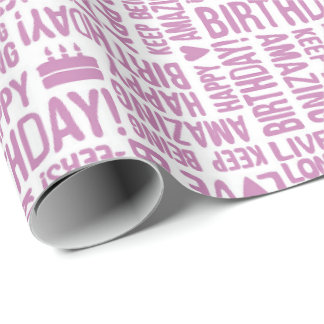 Grattis på födelsedagen Handtypsnitt i rosa på vit Presentpapper