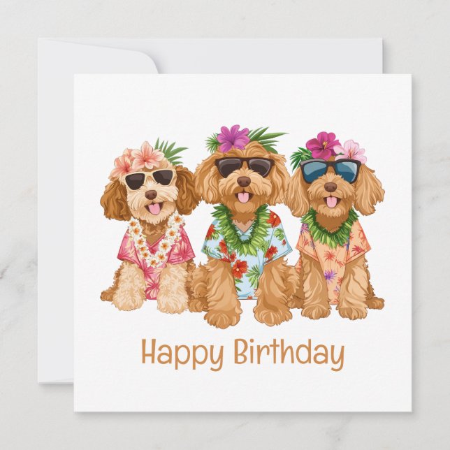 Grattis på födelsedagen Hawaiian Goldendoodle Hund Kort (Framsida)