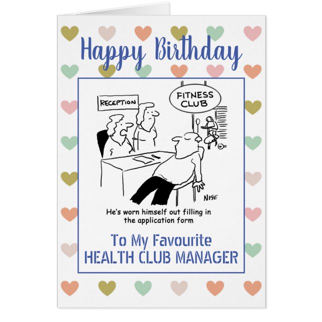 Grattis på födelsedagen Health Klubb Manager Hälsningskort (Framsidan)