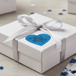 Grattis på födelsedagen Heart Fransk Blue Sticker Hjärtformat Klistermärke