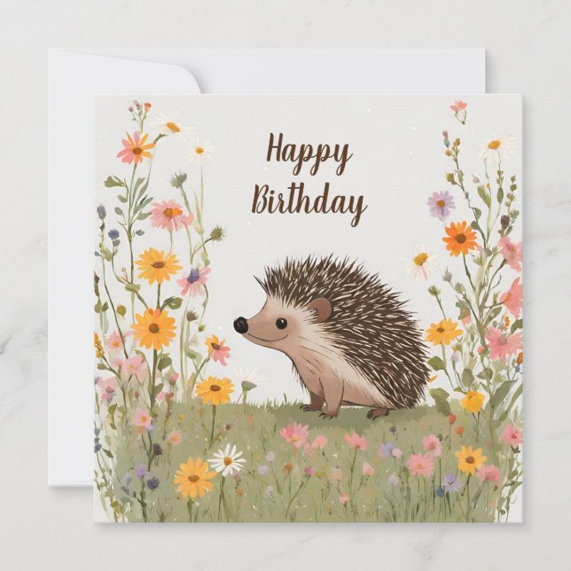 Grattis på födelsedagen Hedgehog och Wildblommor N Kort (Framsida)
