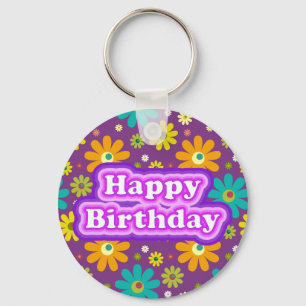 Grattis på födelsedagen Hippieblommor Nyckelring
