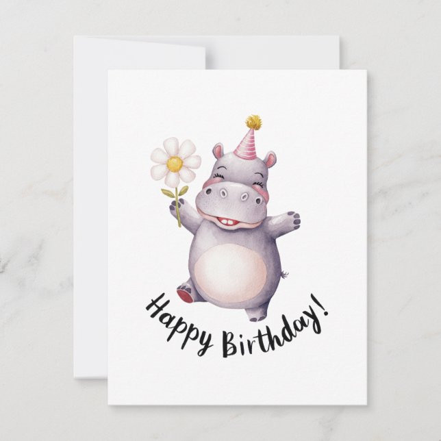 Grattis på födelsedagen Hippo med Daisy och Party  Julkort (Framsida)