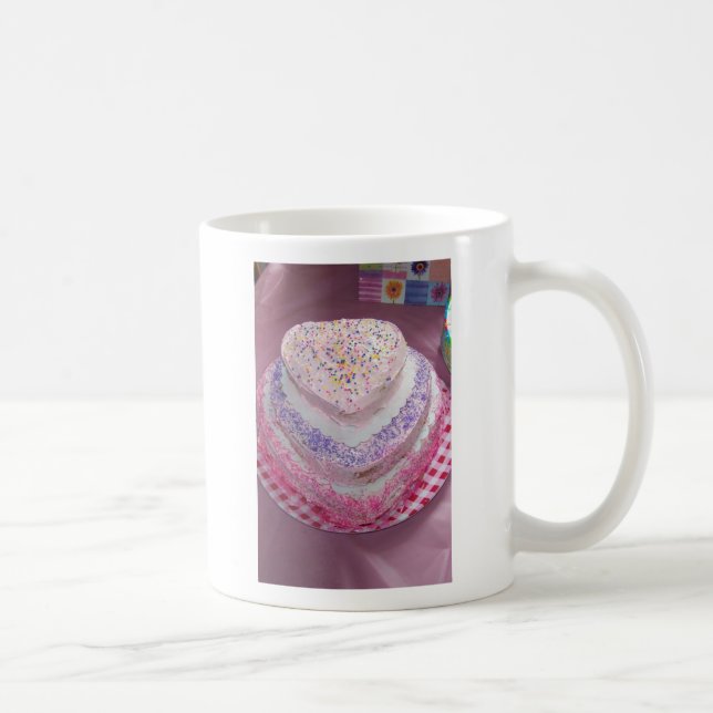 GRATTIS PÅ FÖDELSEDAGEN hjärtformade tårta, mugg (Höger)