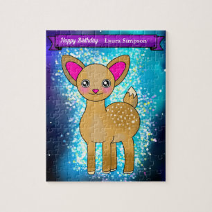 Grattis på födelsedagen Hjort Puzzel med Glitter Pussel