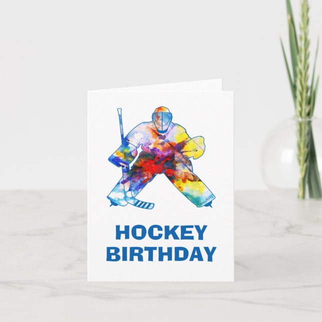 Grattis på födelsedagen Hockey Goalie Watercolor Kort (Framsida)