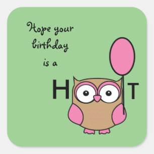 Grattis på födelsedagen Hoot Uggla Rosa och Tan Fyrkantigt Klistermärke