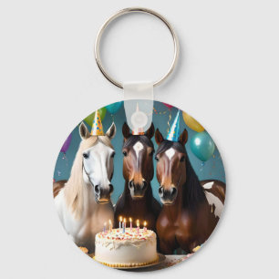 Grattis på födelsedagen Horses Wearing Party Hats Nyckelring