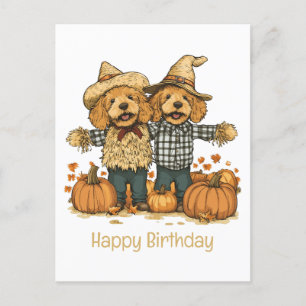 Grattis på födelsedagen höstskörd Goldendoodle Hun Vykort