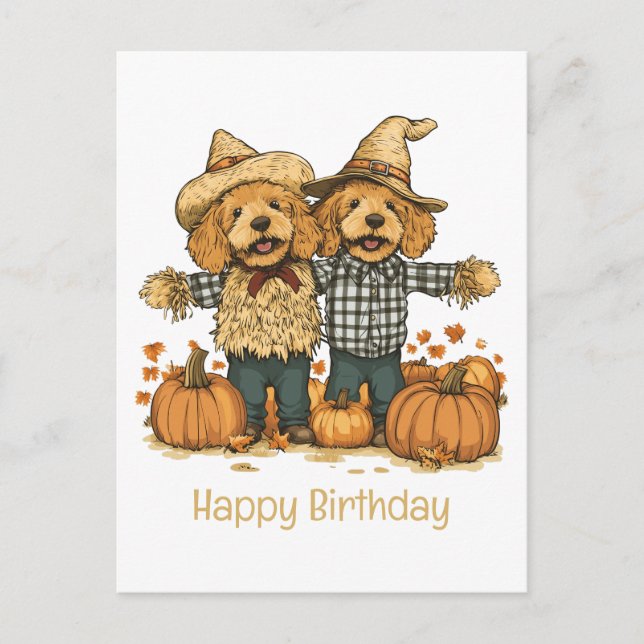 Grattis på födelsedagen höstskörd Goldendoodle Hun Vykort (Framsida)