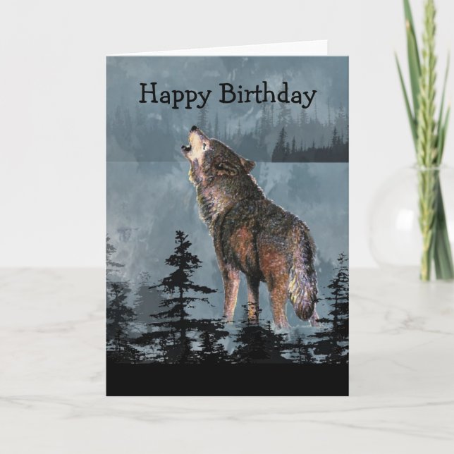 Grattis på födelsedagen Howling Varg Animal Art Kort (Framsida)