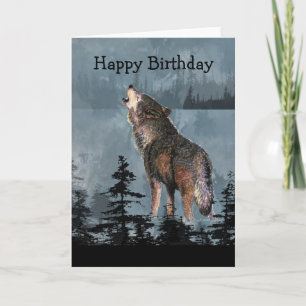 Grattis på födelsedagen Howling Varg Animal Art Kort