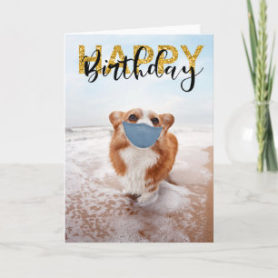 Grattis på födelsedagen hund Corgi med social dist Kort