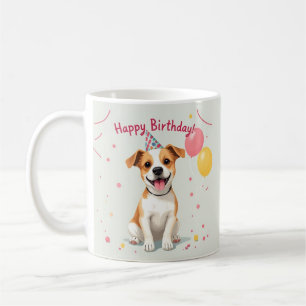 Grattis på födelsedagen Hund med festhatt & ballon Kaffemugg