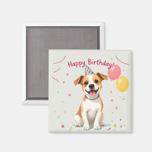 Grattis på födelsedagen Hund med festhatt & ballon Magnet