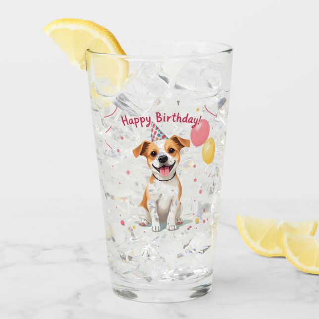 Grattis på födelsedagen Hund med födelsedagsmössa  Glaskopp (Framsida Ice)