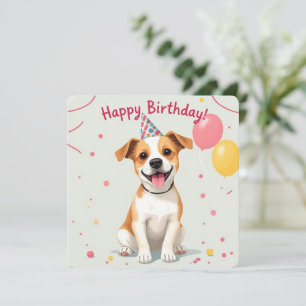 Grattis på födelsedagen Hund med Hat och ballonger Kort