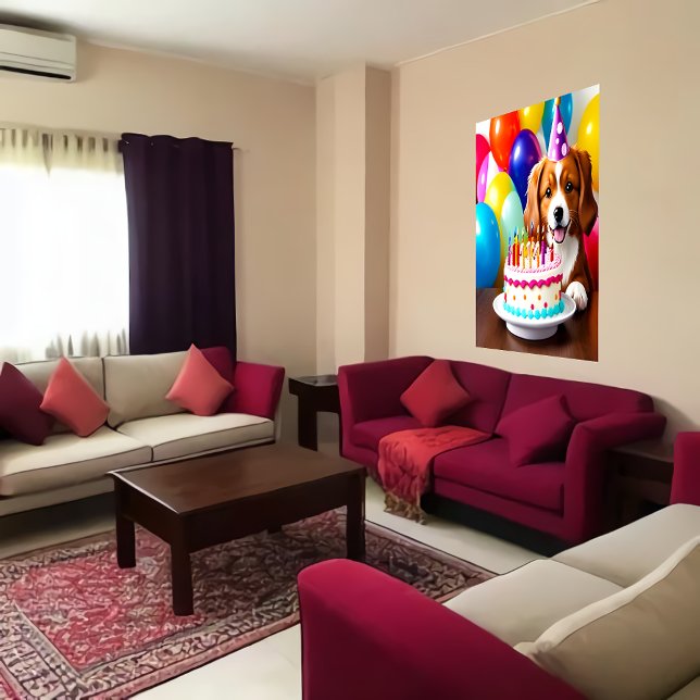 Grattis på födelsedagen, hund och kakor | AI Art P Poster (Skapare uppladdad)