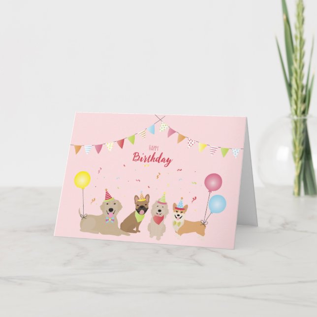 Grattis på födelsedagen Hund Party Kort (Framsida)