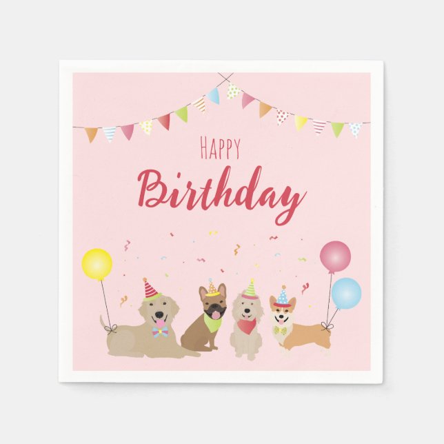 Grattis på födelsedagen Hund Party Pappersservett (Framsidan)