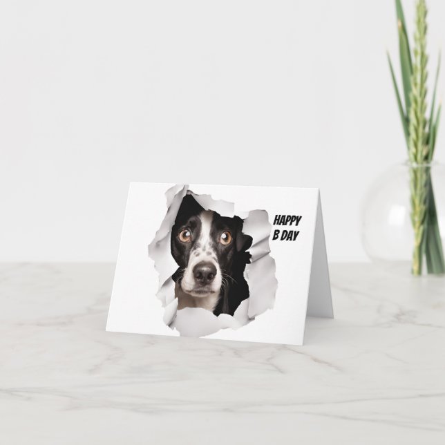 Grattis på födelsedagen Hund Tittar genom bruten P Kort (Framsida)