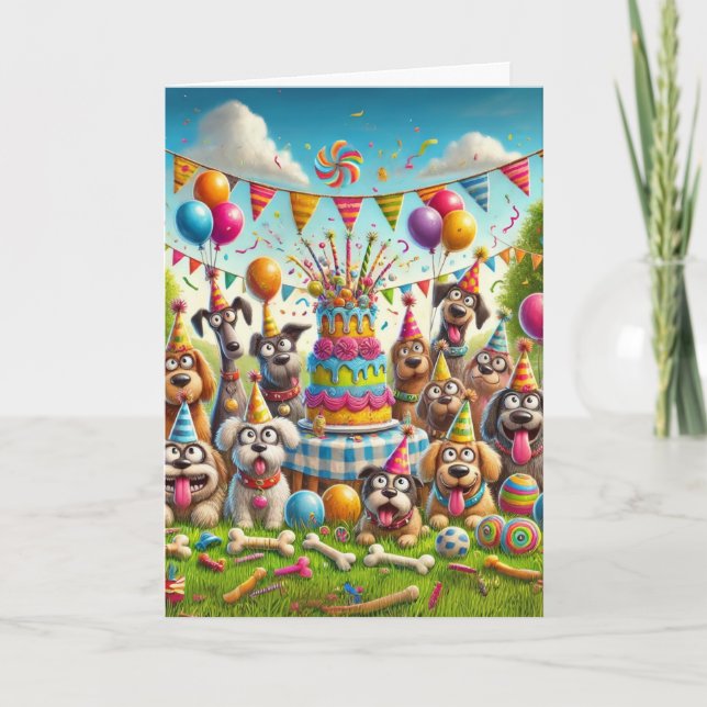 Grattis på födelsedagen Hundparty Kort (Framsida)
