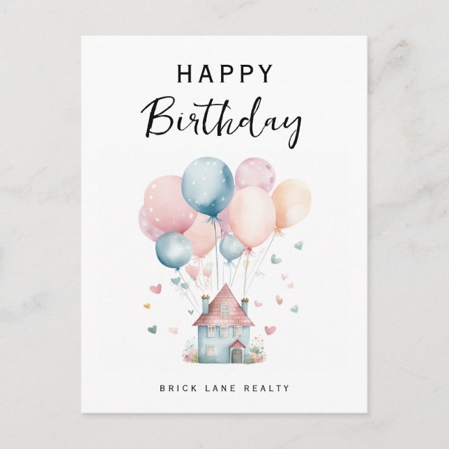 Grattis på födelsedagen Hus Ballonger Fastighet Vykort (Framsida)