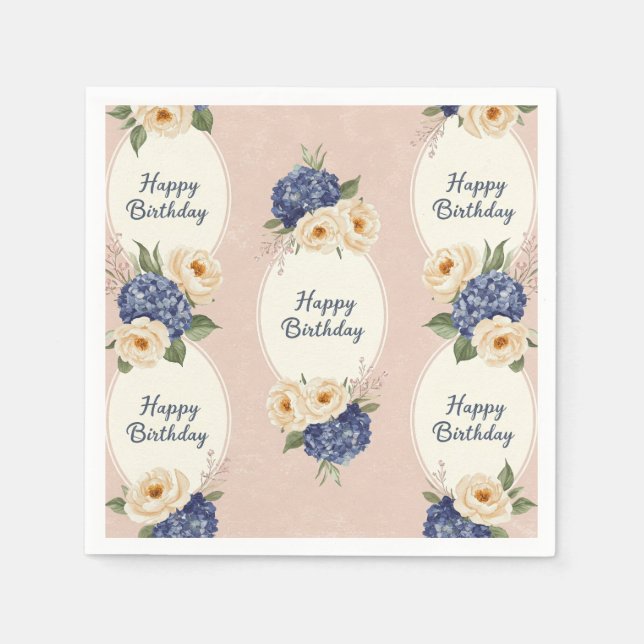 Grattis på födelsedagen, Hydrangeas och Peonies Pappersservett (Framsidan)