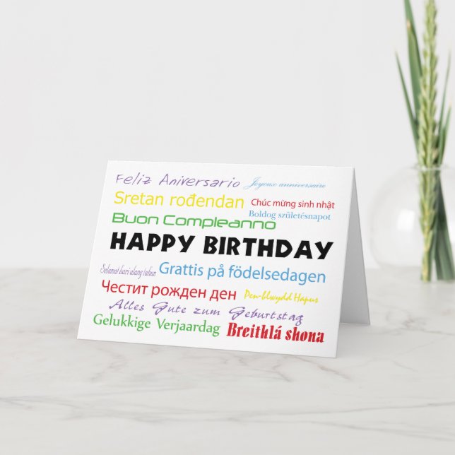 Grattis på födelsedagen i kort för många språk (Framsida)