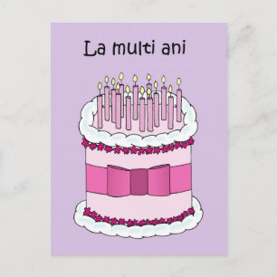 Grattis på födelsedagen i rumänsk tecknad tårta vykort